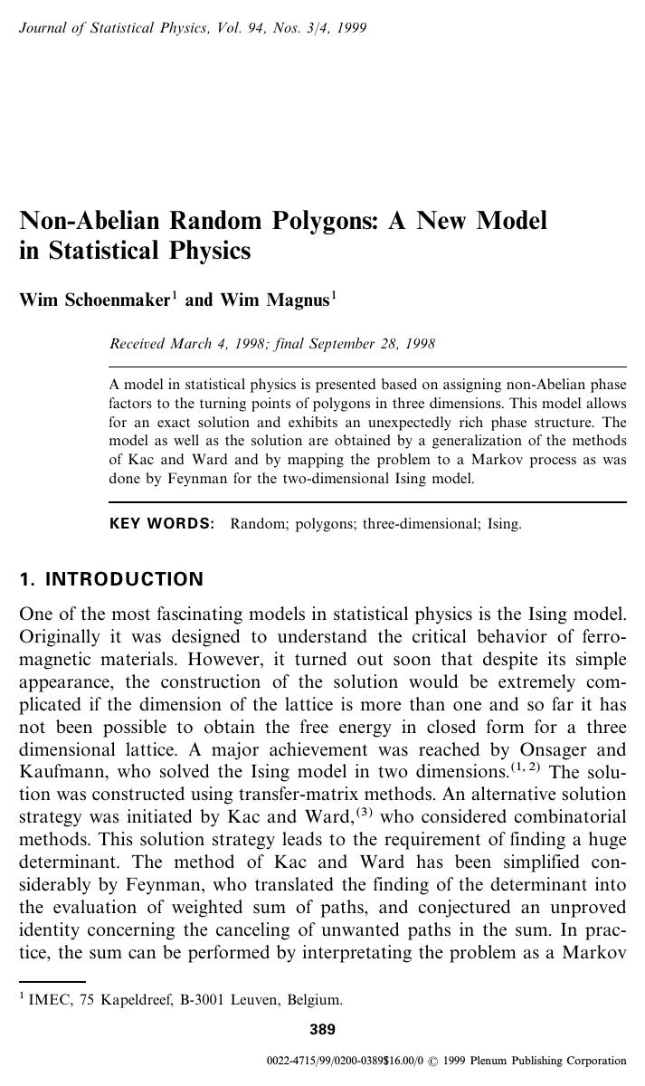 Non-Abelian Random Polygons: A New Model in Statistical Physics by Unknown