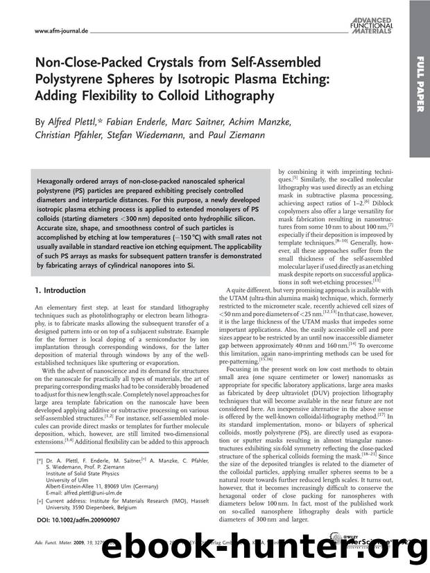 Non-Close-Packed Crystals from Self-Assembled Polystyrene Spheres by Isotropic Plasma Etching: Adding Flexibility to Colloid Lithography by Unknown