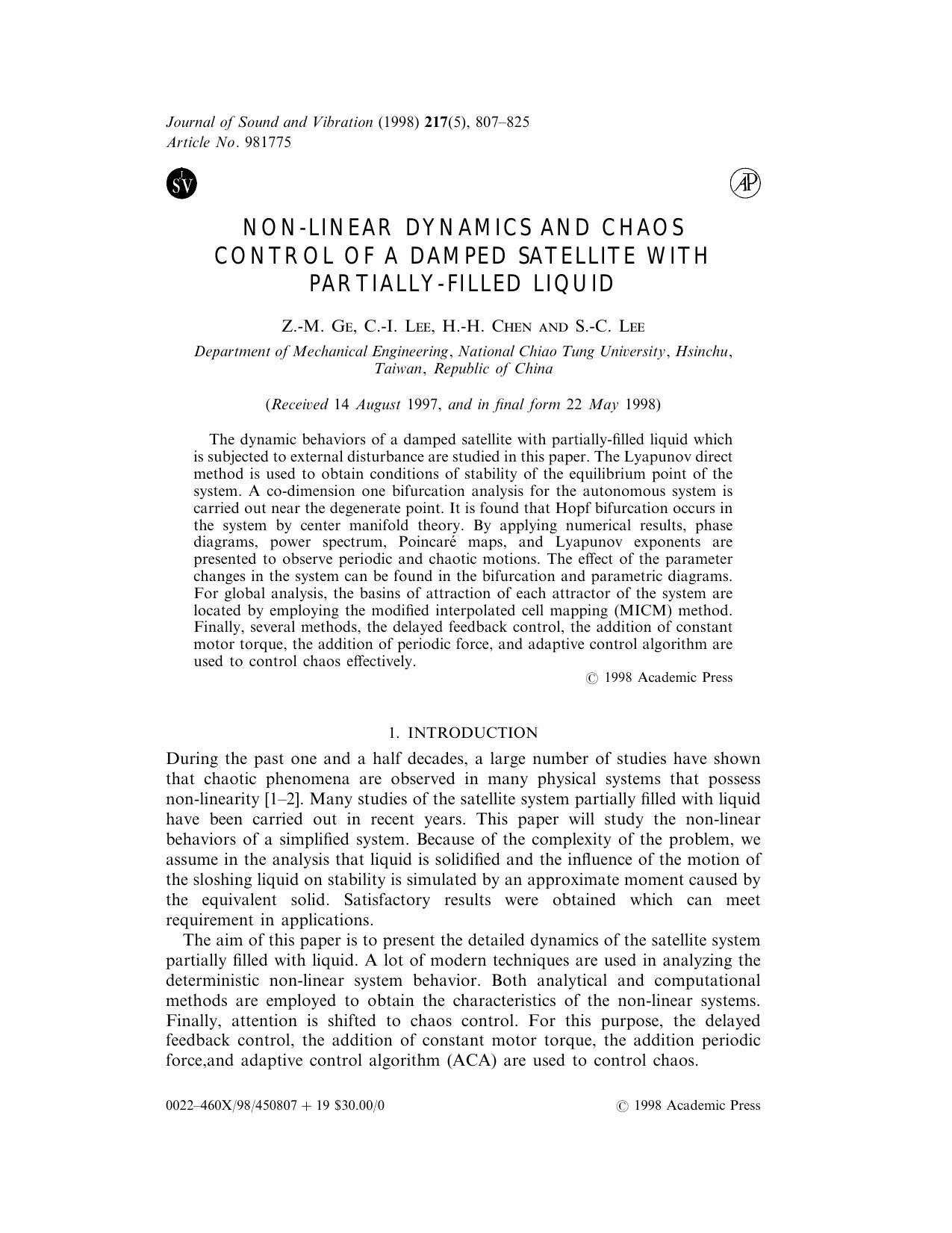 Non-Linear Dynamics and Chaos Control of a Damped Satellite with Partially-Filled Liquid by Ge Z.-M. et al