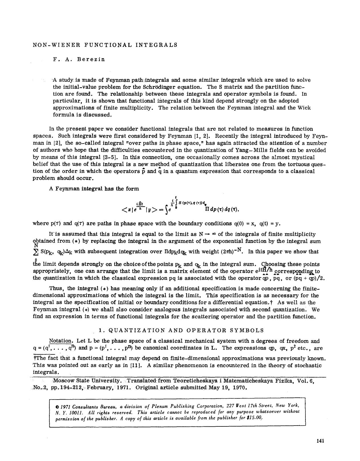 Non-Wiener functional integrals by Unknown