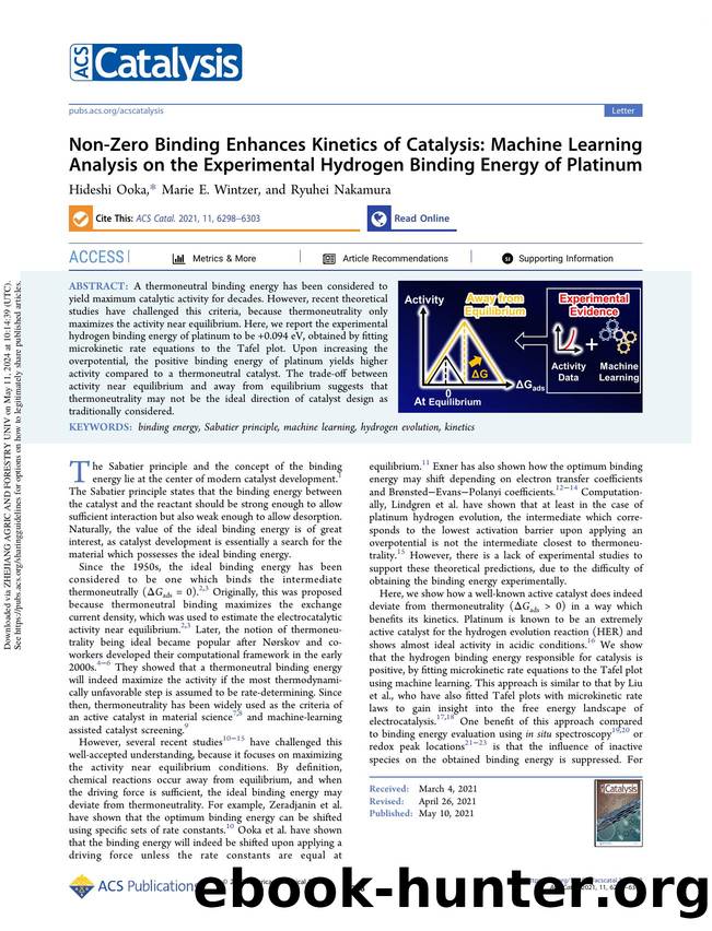 Non-Zero Binding Enhances Kinetics of Catalysis: Machine Learning Analysis on the Experimental Hydrogen Binding Energy of Platinum by Hideshi Ooka Marie E. Wintzer & Ryuhei Nakamura