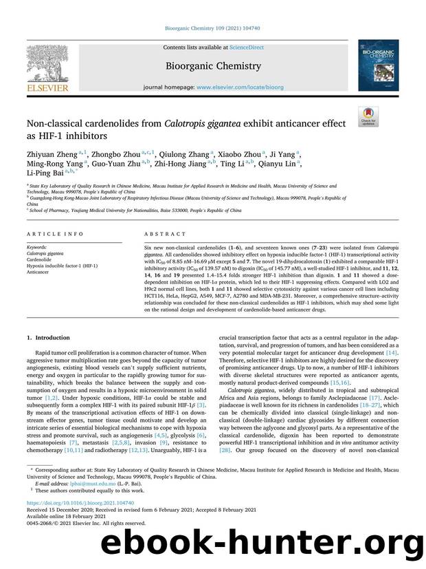 Non-classical cardenolides from Calotropis gigantea exhibit anticancer effect as HIF-1 inhibitors by unknow