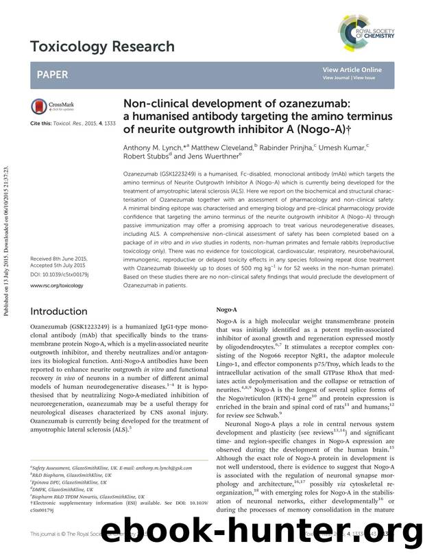Non-clinical development of ozanezumab: a humanised antibody targeting the amino terminus of neurite outgrowth inhibitor A (Nogo-A) by Anthony M. Lynch Matthew Cleveland Rabinder Prinjha Umesh Kumar Robert Stubbs Jens Wuerthner