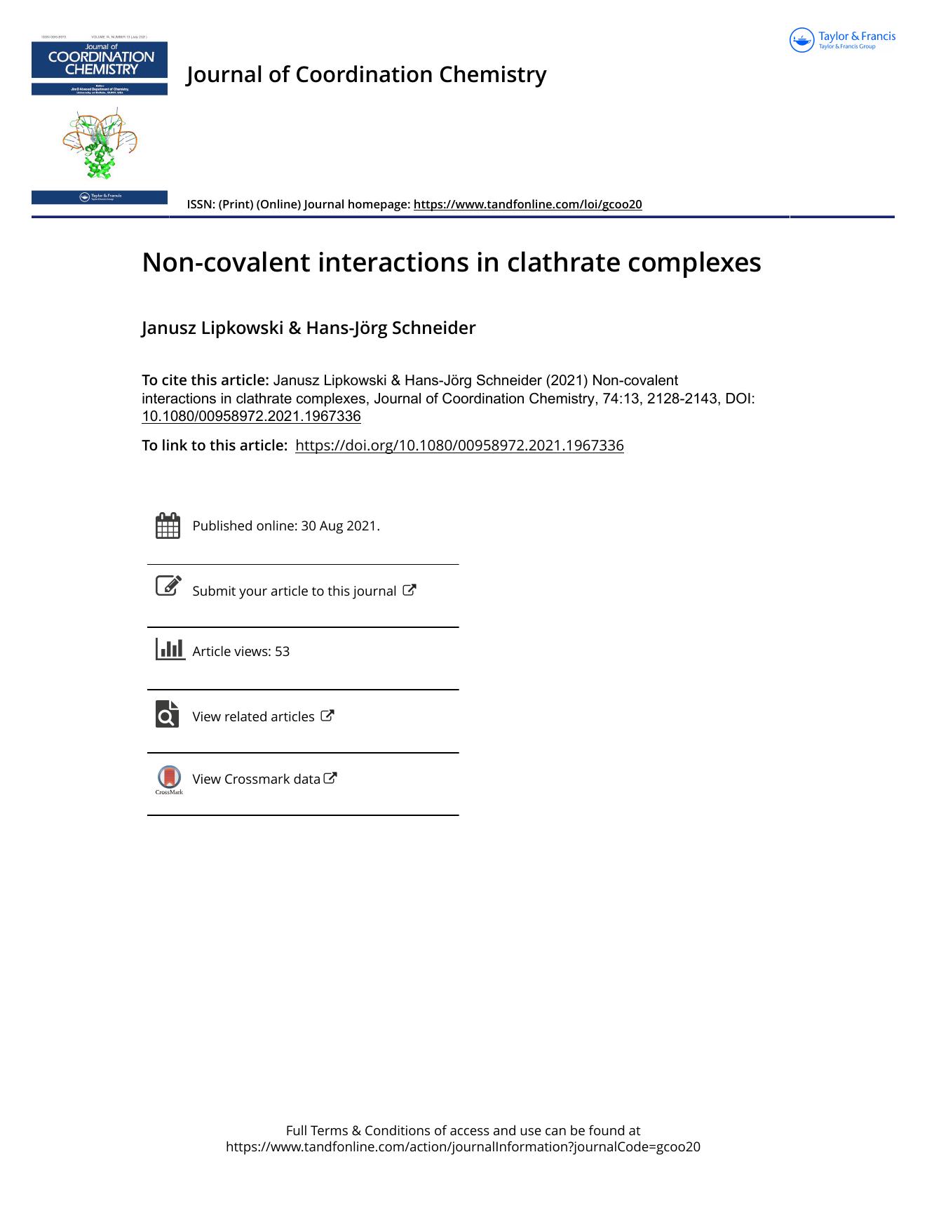 Non-covalent interactions in clathrate complexes by Lipkowski Janusz & Schneider Hans-Jörg