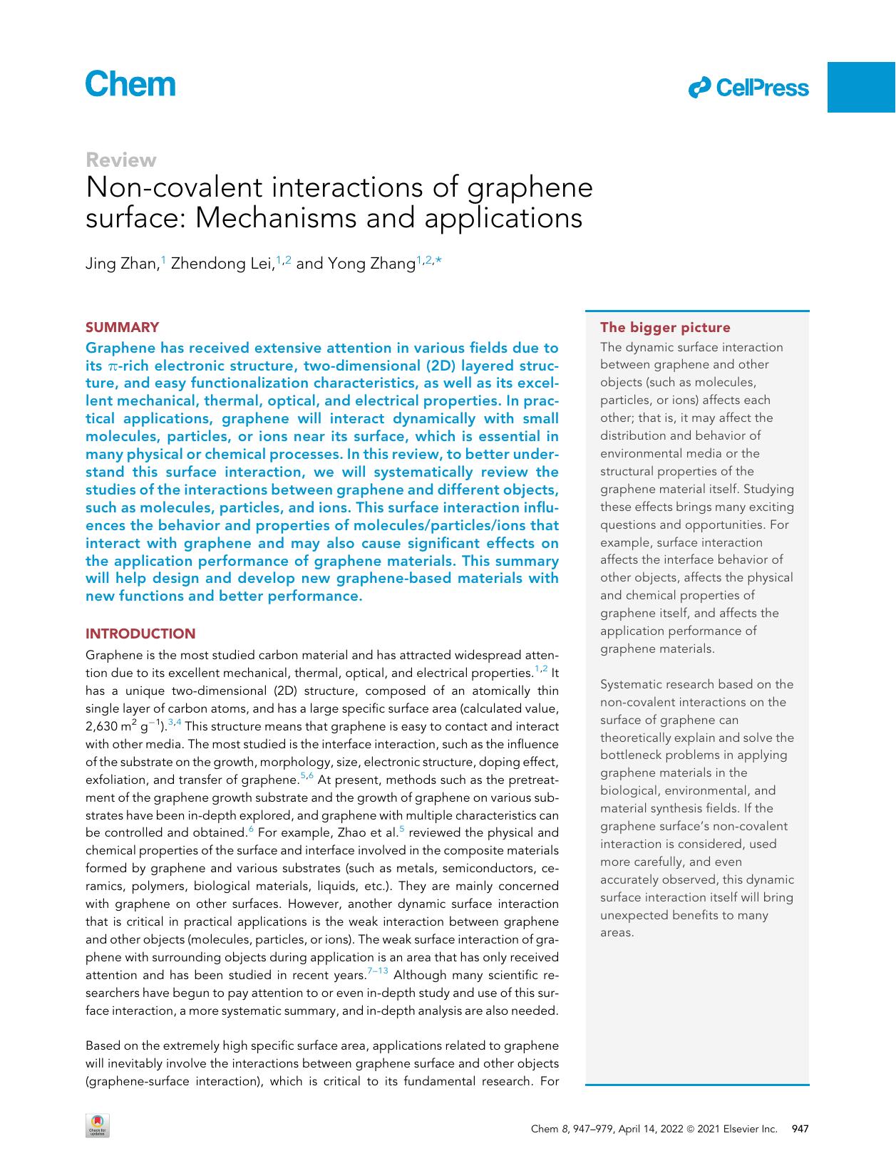 Non-covalent interactions of graphene surface: Mechanisms and applications by Jing Zhan & Zhendong Lei & Yong Zhang