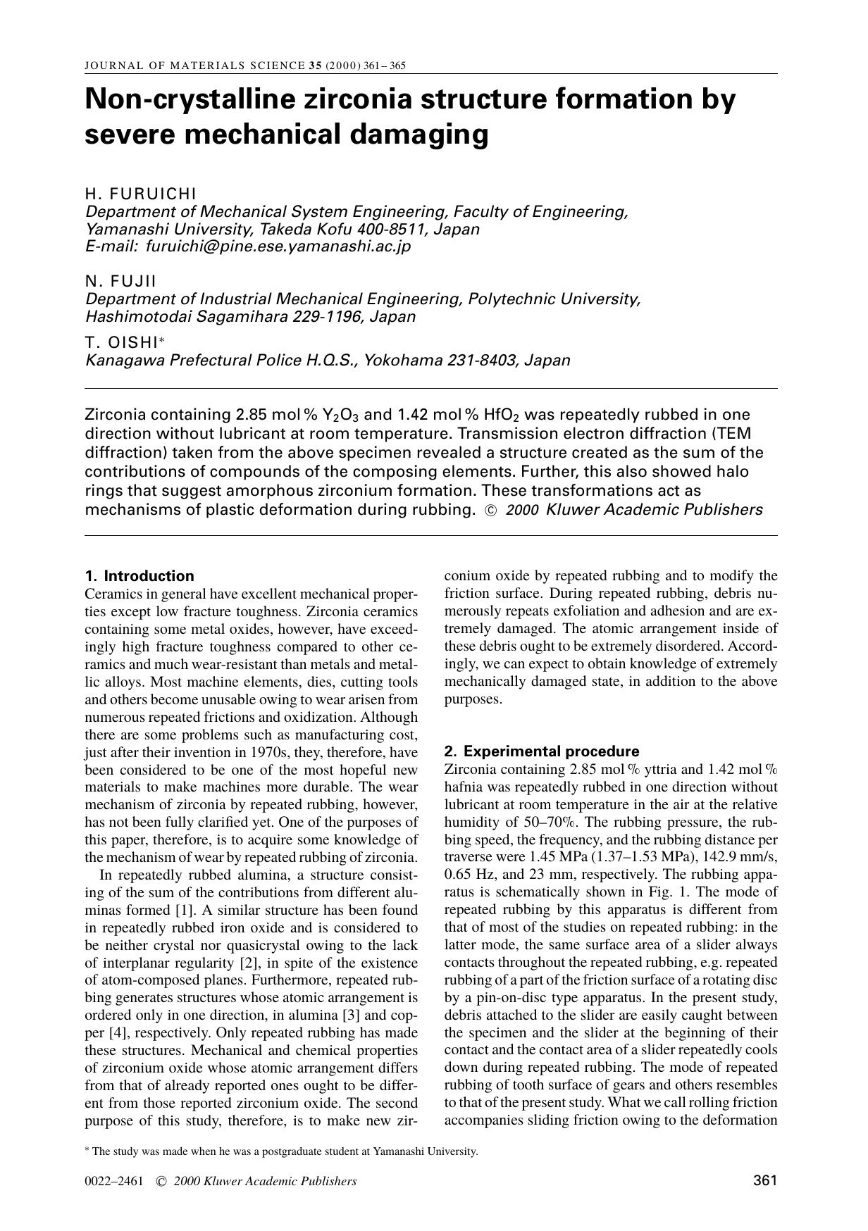 Non-crystalline zirconia structure formation by severe mechanical damaging by Unknown