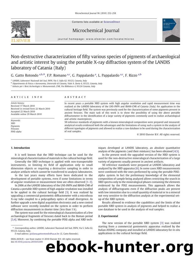 Non-destructive characterization of fifty various species of pigments of archaeological and artistic interest by using the portable X-ray diffraction system of the LANDIS laboratory of Catania (Italy) by G. Gatto Rotondo & F.P. Romano & G. Pappalardo & L. Pappalardo & F. Rizzo