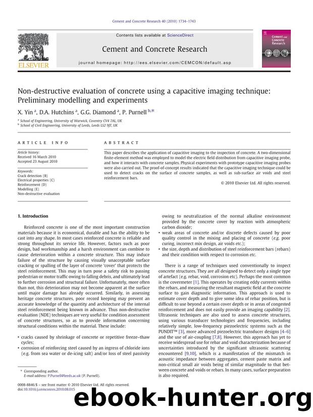 Non-destructive evaluation of concrete using a capacitive imaging technique: Preliminary modelling and experiments by X. Yin & D.A. Hutchins & G.G. Diamond & P. Purnell