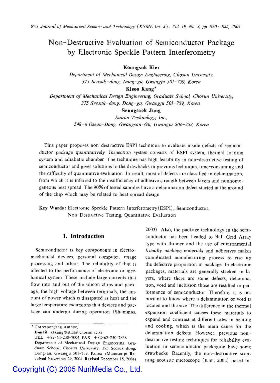 Non-destructive evaluation of semiconductor package by electronic speckle pattern interferometry by Unknown