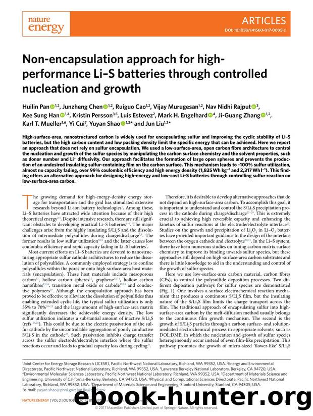Non-encapsulation approach for high-performance LiâS batteries through controlled nucleation and growth by Huilin Pan