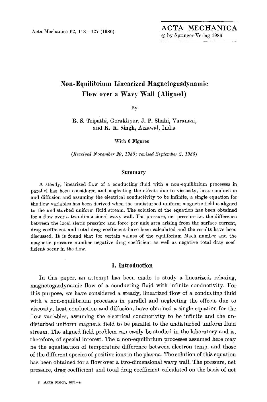 Non-equilibrium linearized magnetogasdynamic flow over a wavy wall (aligned) by Unknown