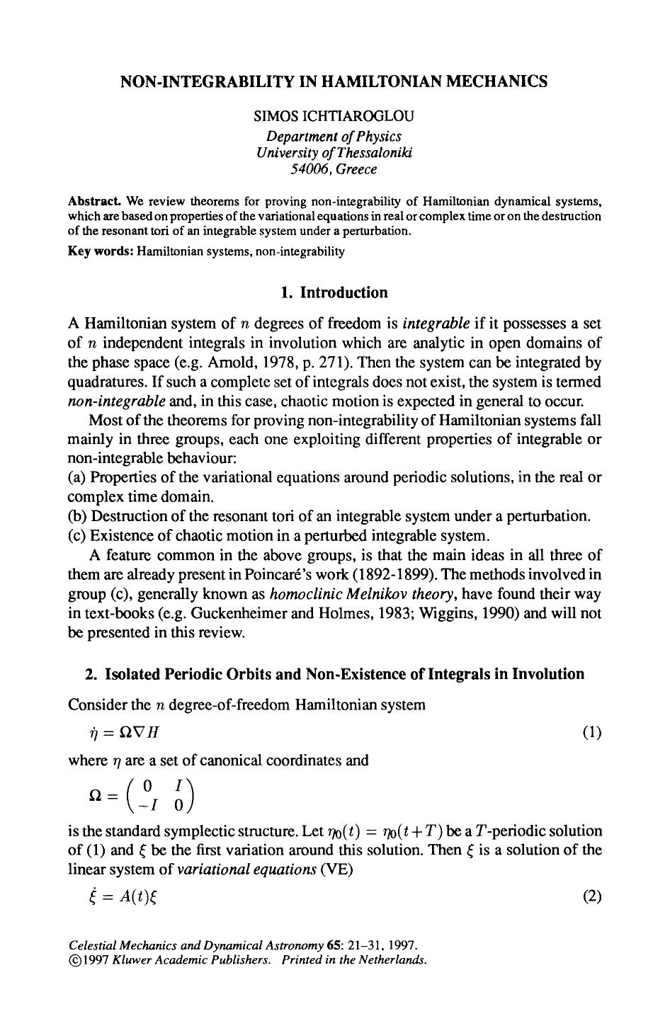 Non-integrability in Hamiltonian mechanics by Unknown