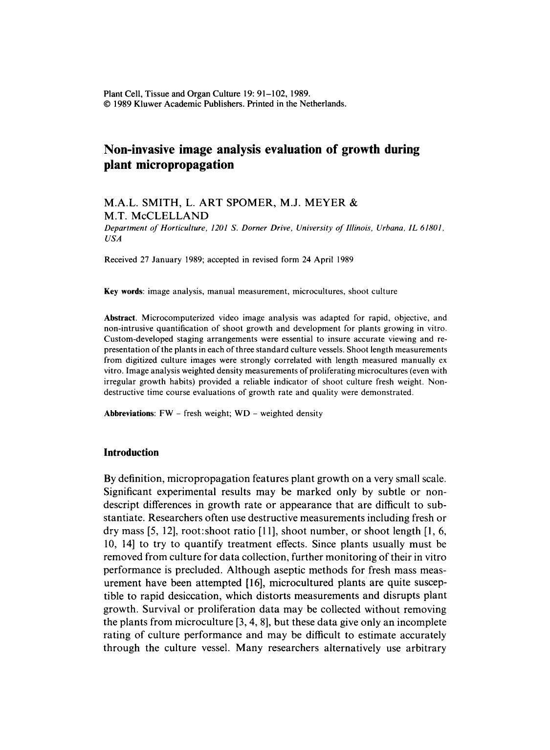 Non-invasive image analysis evaluation of growth during plant micropropagation by Unknown