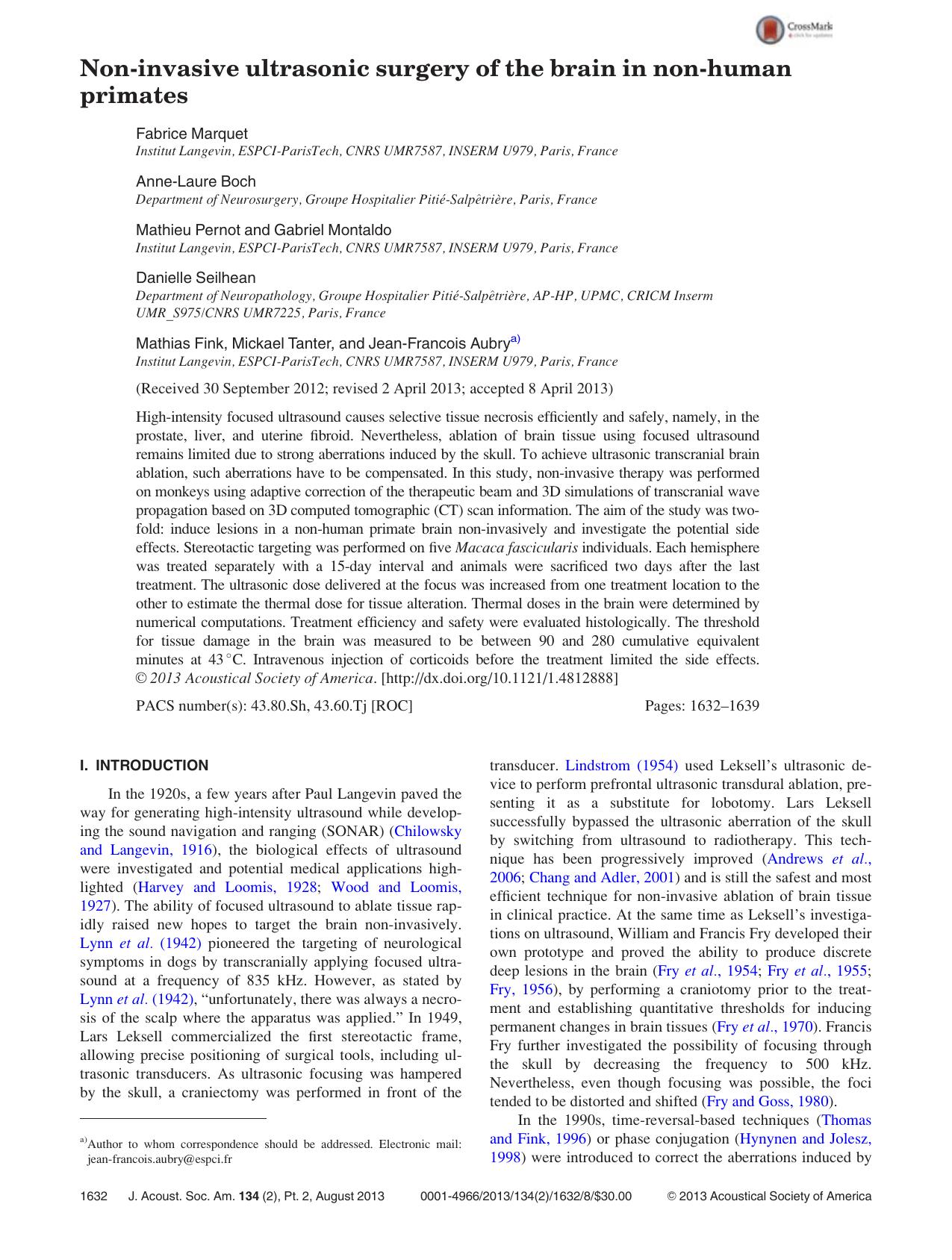 Non-invasive ultrasonic surgery of the brain in non-human primates by unknow