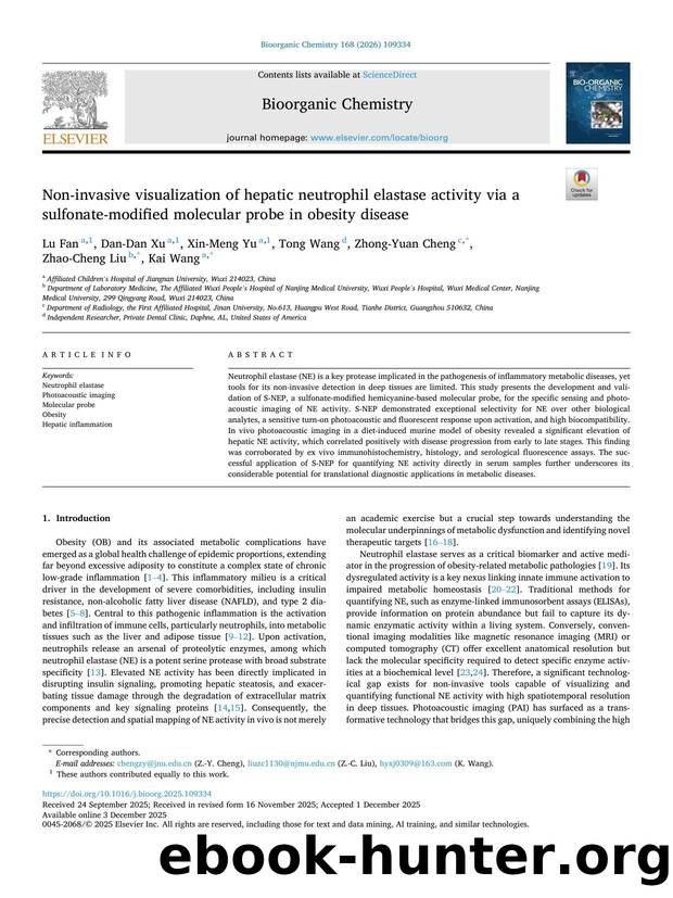 Non-invasive visualization of hepatic neutrophil elastase activity via a sulfonate-modified molecular probe in obesity disease by Lu Fan & Dan-Dan Xu & Xin-Meng Yu & Tong Wang & Zhong-Yuan Cheng & Zhao-Cheng Liu & Kai Wang