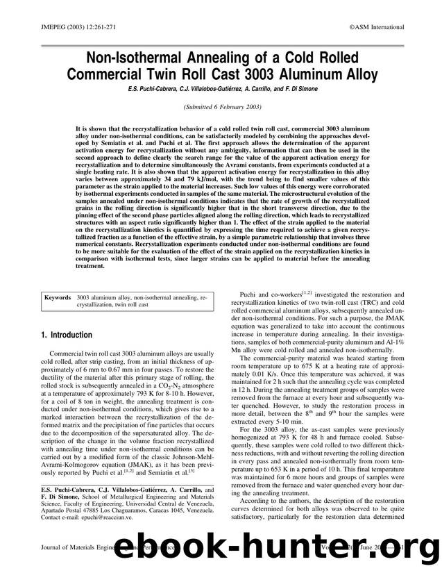 Non-isothermal annealing of a cold rolled commercial twin roll cast 3003 aluminum alloy by Unknown