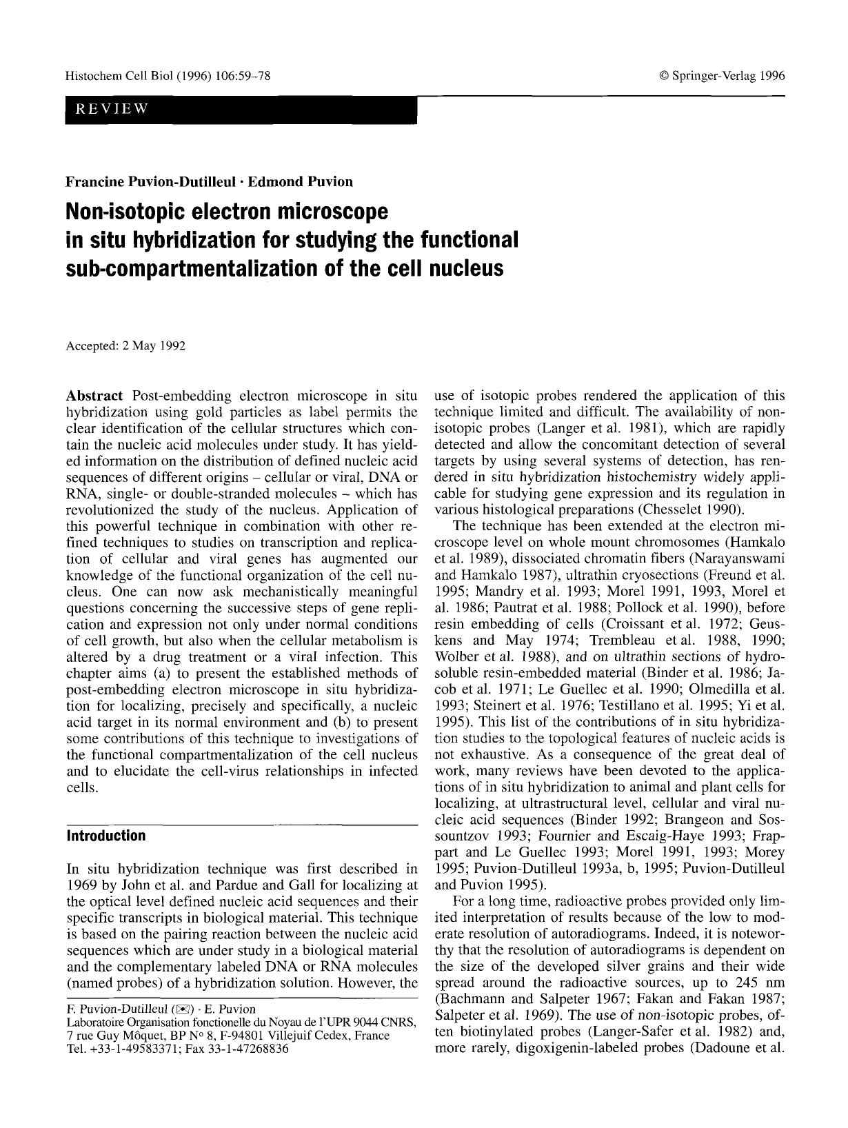 Non-isotopic electron microscope in situ hybridization for studying the functional sub-compartmentalization of the cell nucleus by Unknown