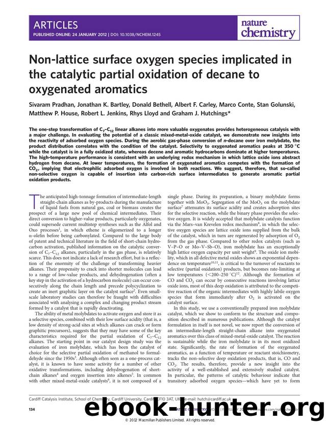 Non-lattice surface oxygen species implicated in the catalytic partial oxidation of decane to oxygenated aromatics by unknow
