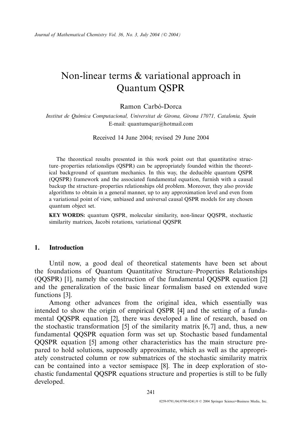 Non-linear Terms &amp; Variational Approach in Quantum QSPR by Unknown