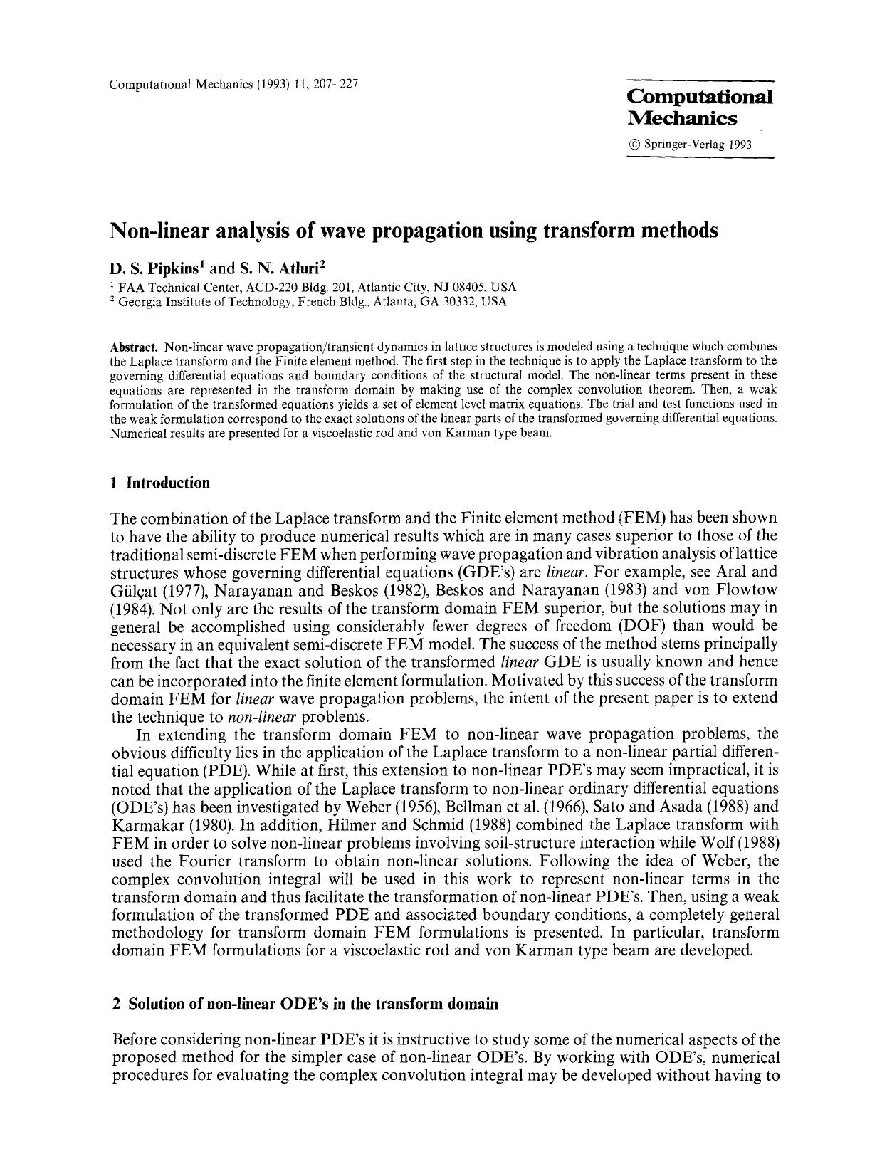 Non-linear analysis of wave propagation using transform methods by Unknown