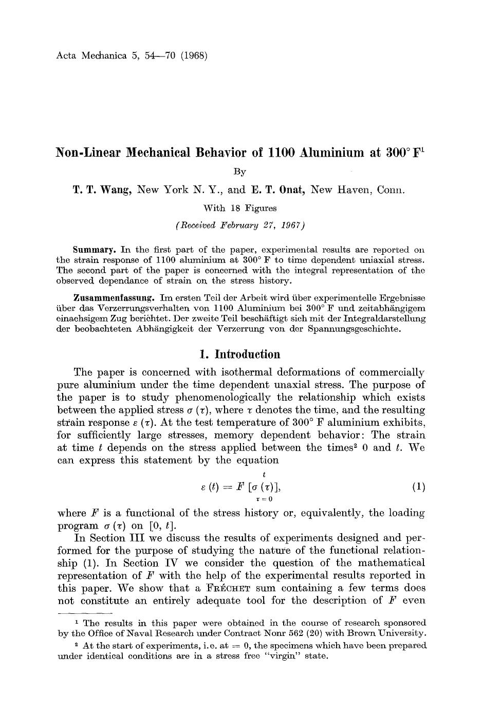 Non-linear mechanical behavior of 1100 aluminium at 300&#x00B0; F by Unknown