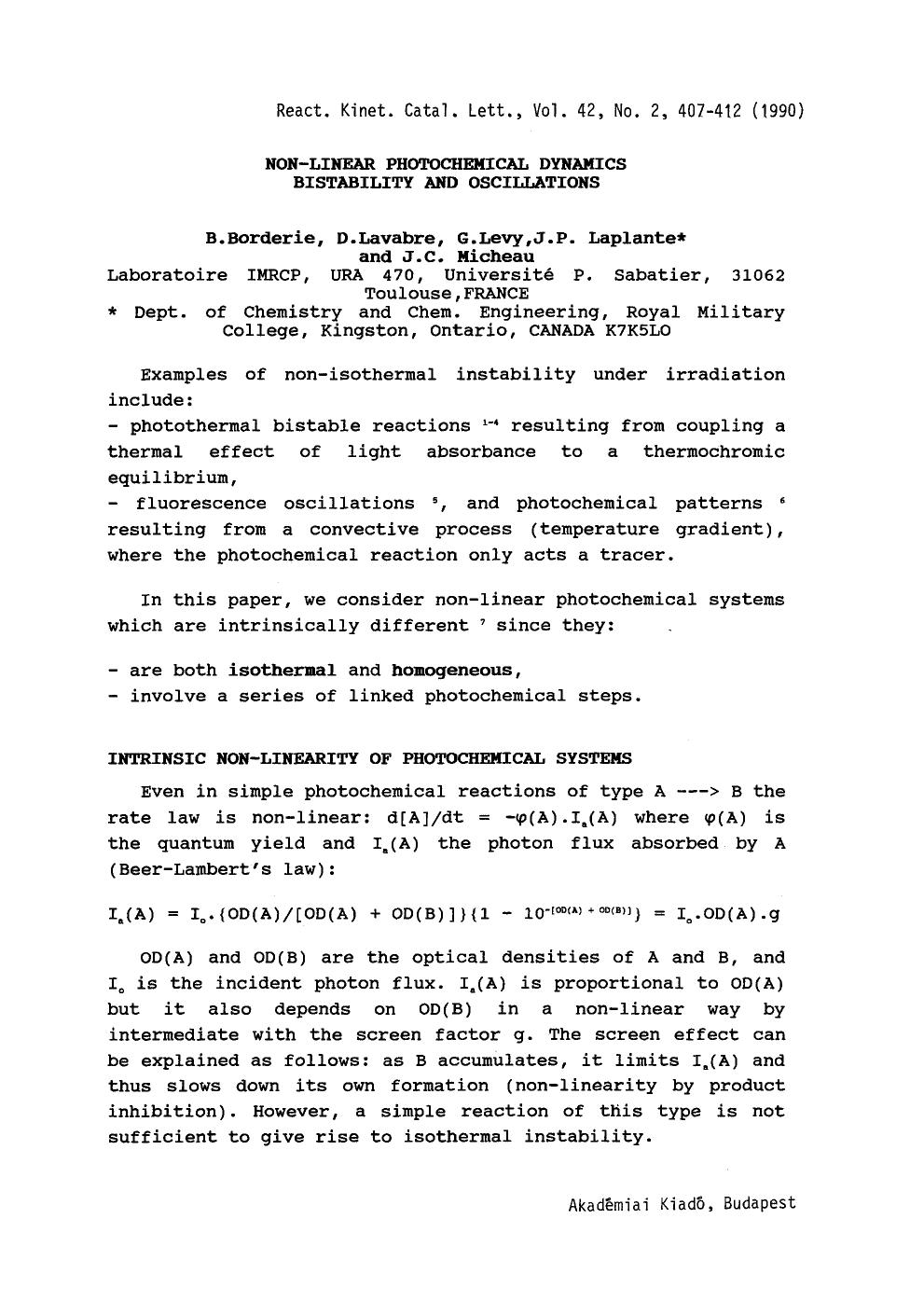 Non-linear photochemical dynamics bistability and oscillations by Unknown