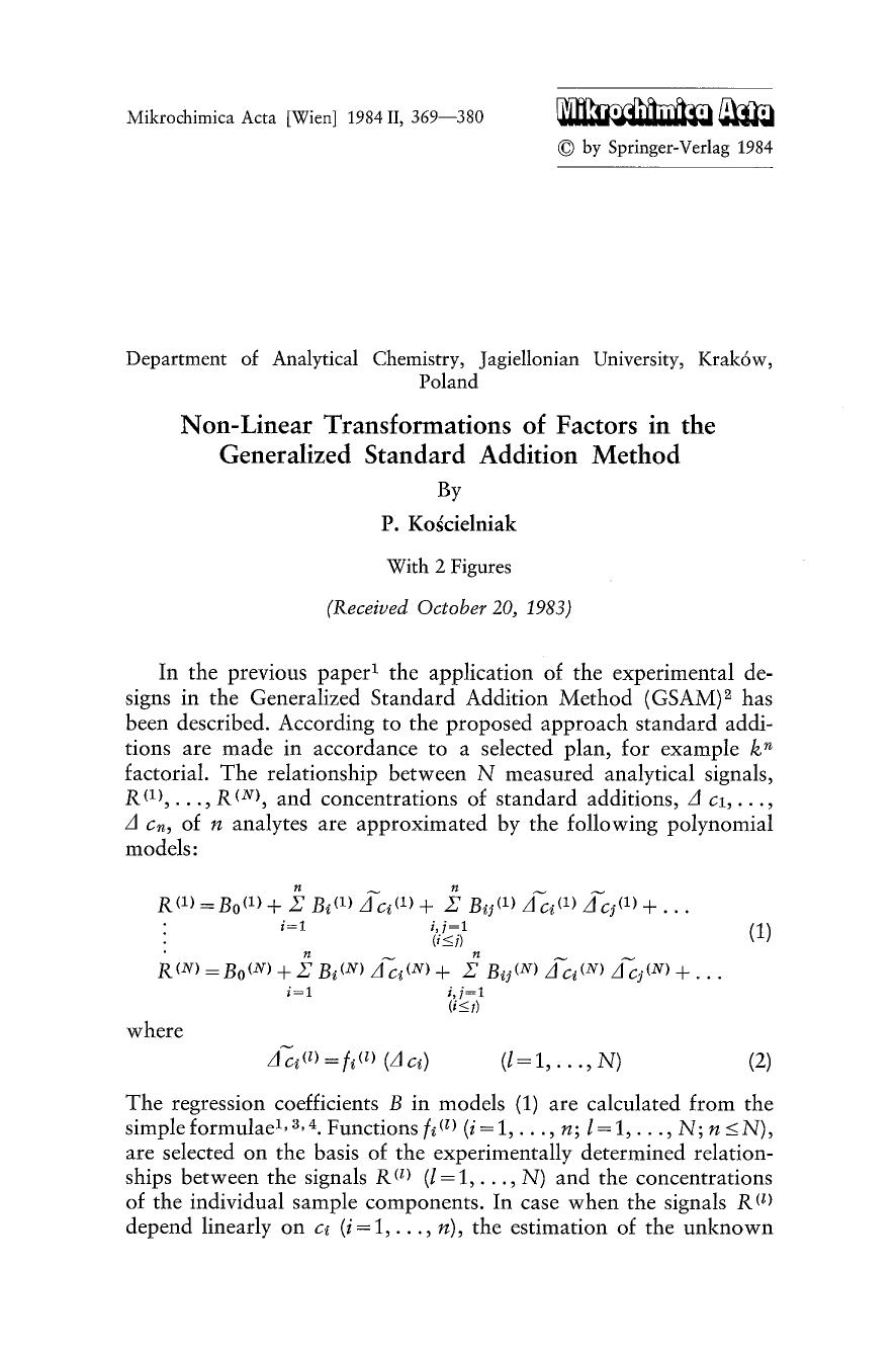 Non-linear transformations of factors in the generalized standard addition method by Unknown