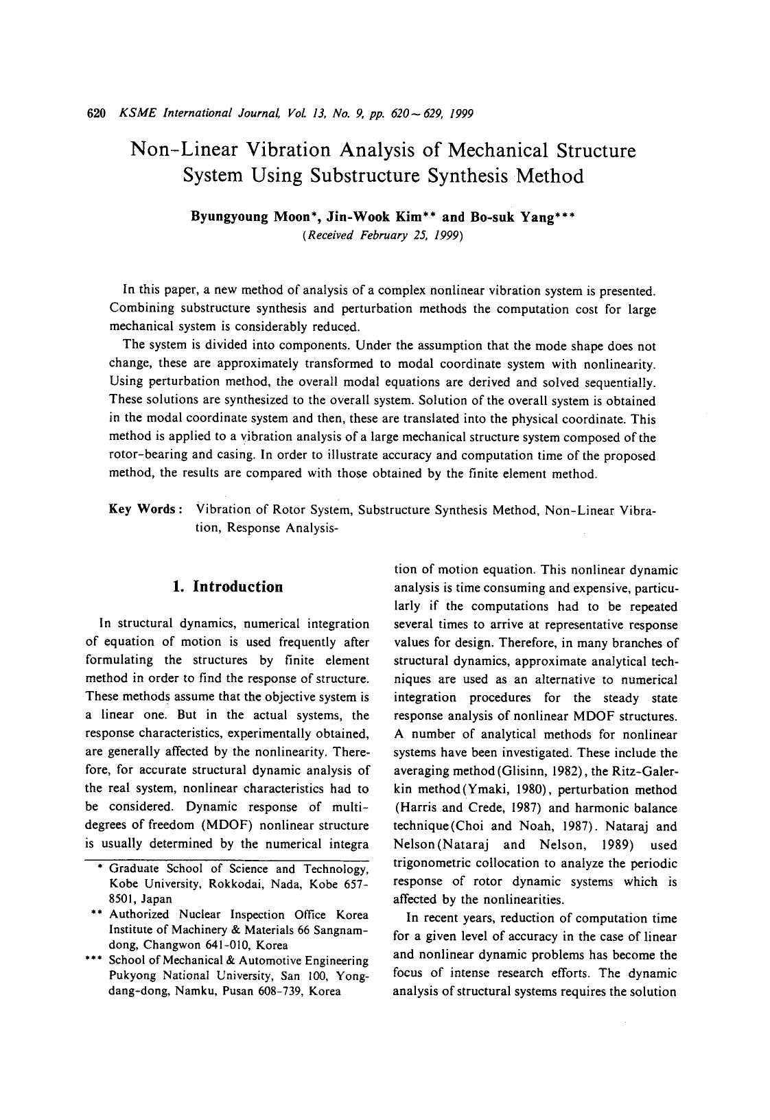Non-linear vibration analysis of mechanical structure system using substructure synthesis method by Unknown