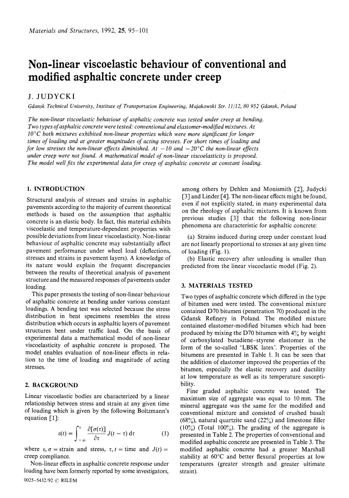 Non-linear viscoelastic behaviour of conventional and modified asphaltic concrete under creep by Unknown