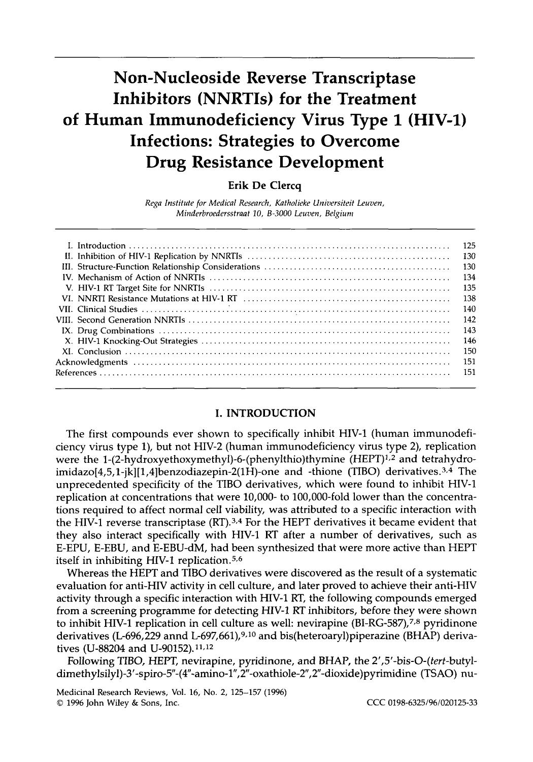 Non-nucleoside reverse transcriptase inhibitors (NNRTIs) for the treatment of human immunodeficiency virus type 1 (HIV-1) infections: Strategies to overcome drug resistance development by Unknown