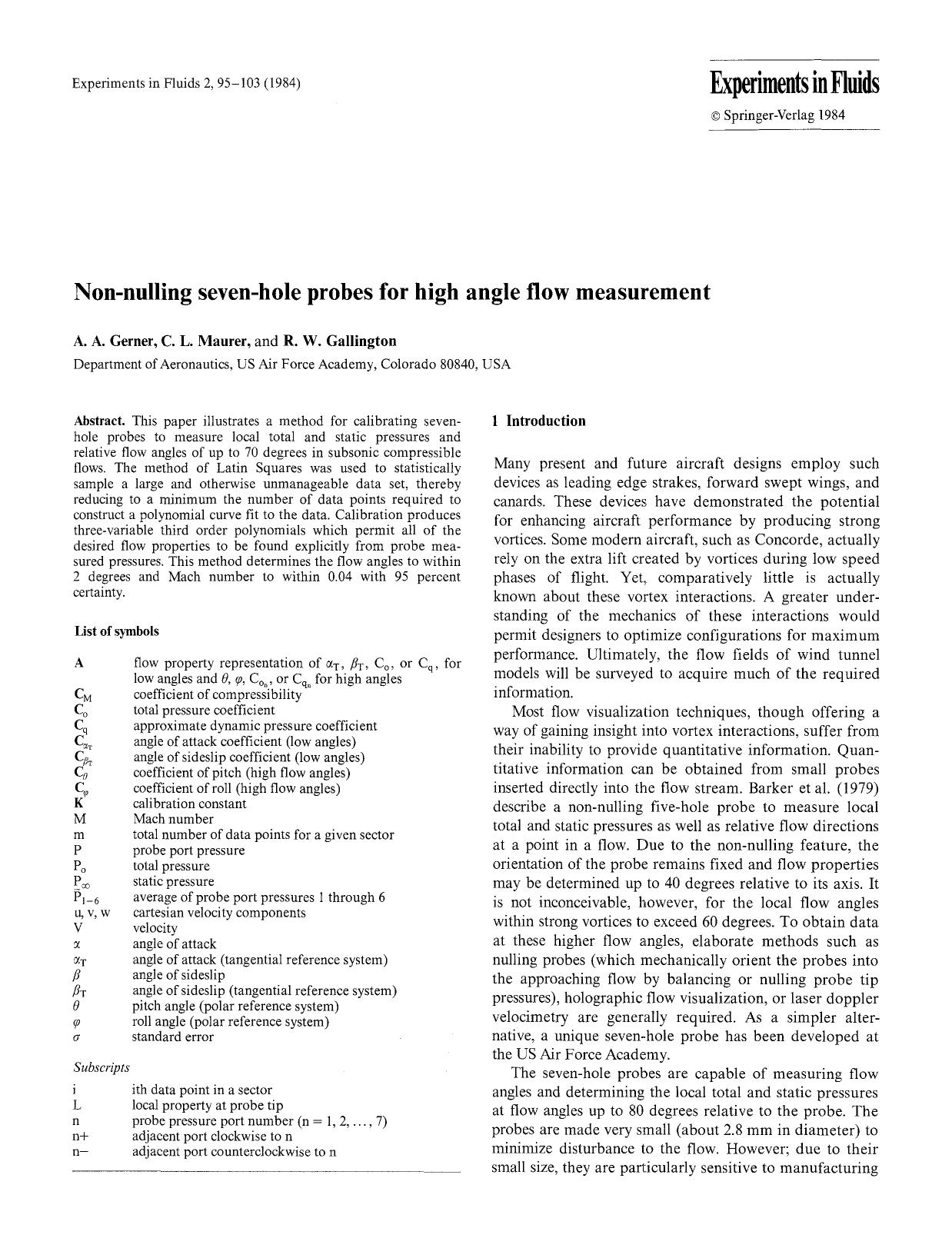 Non-nulling seven-hole probes for high angle flow measurement by Unknown