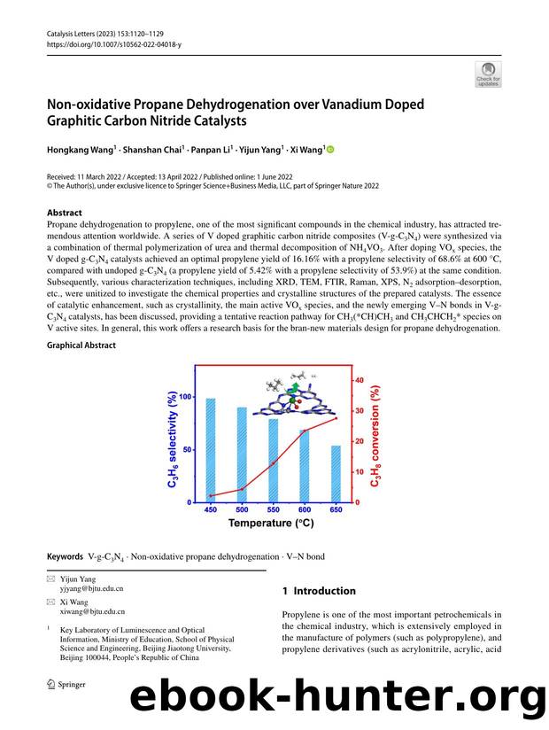 Non-oxidative Propane Dehydrogenation over Vanadium Doped Graphitic Carbon Nitride Catalysts by Hongkang Wang & Shanshan Chai & Panpan Li & Yijun Yang & Xi Wang