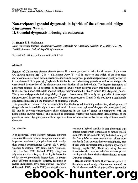 Non-reciprocal gonadal dysgenesis in hybrids of the chironomid midge  <Emphasis Type="Italic">Chironomus thummi <Emphasis> II. Gonadal-dysgenesis inducing chromosomes by Unknown