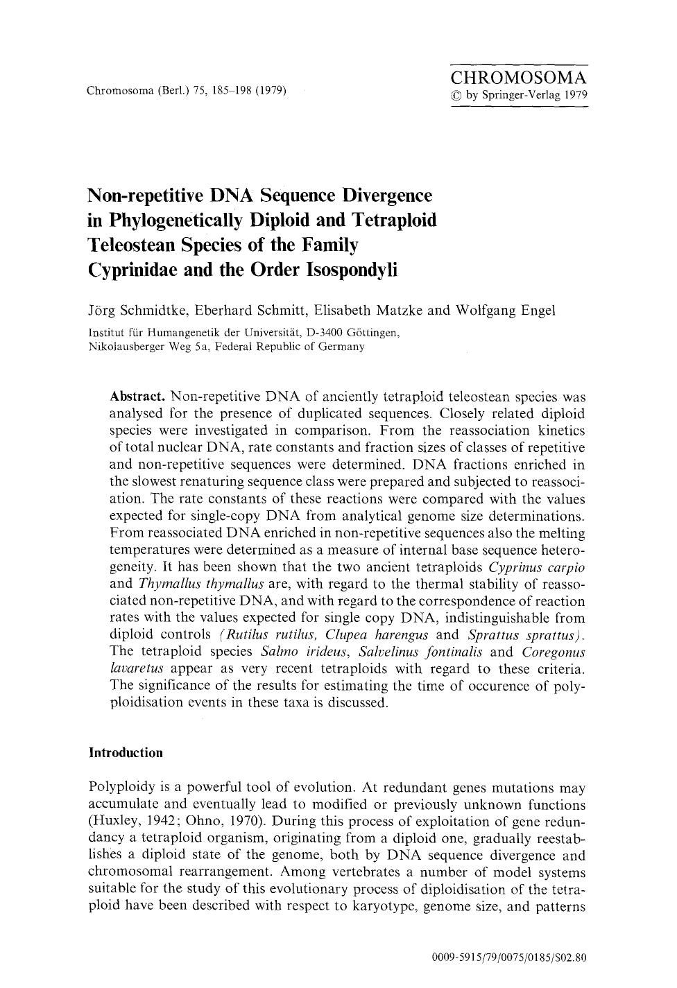 Non-repetitive DNA sequence divergence in phylogenetically diploid and tetraploid teleostean species of the family cyprinidae and the order isospondyli by Unknown