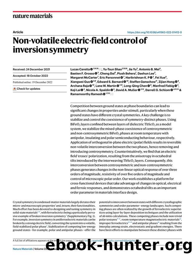 Non-volatile electric-field control of inversion symmetry by unknow
