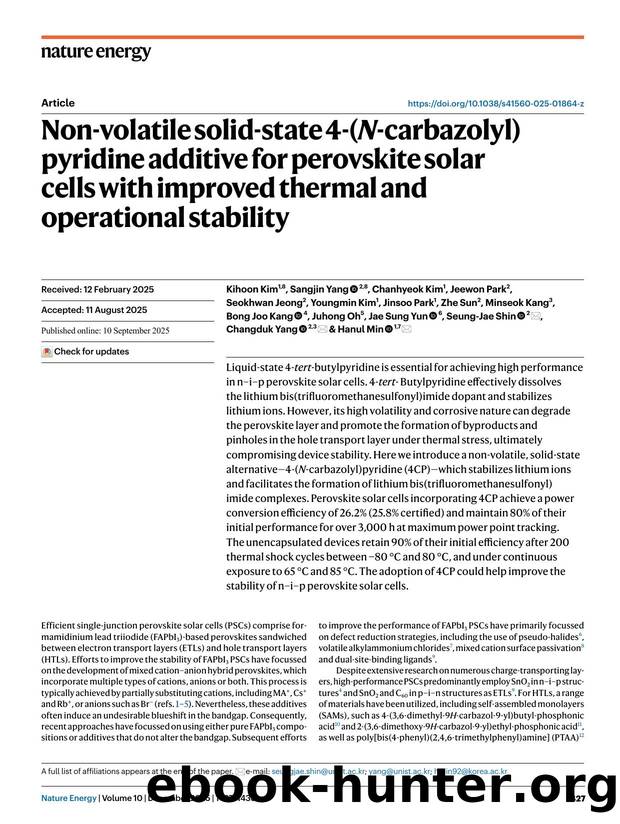 Non-volatile solid-state 4-(N-carbazolyl)pyridine additive for perovskite solar cells with improved thermal and operational stability by unknow