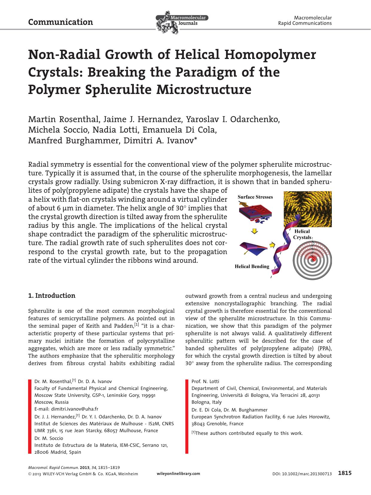 NonRadial Growth of Helical Homopolymer Crystals: Breaking the Paradigm of the Polymer Spherulite Microstructure by s-w-270
