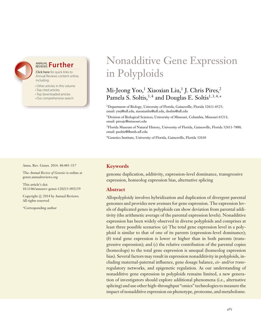 Nonadditive Gene Expression in Polyploids by Mi-Jeong Yoo Xiaoxian Liu J. Chris Pires Pamela S. Soltis Douglas E. Soltis