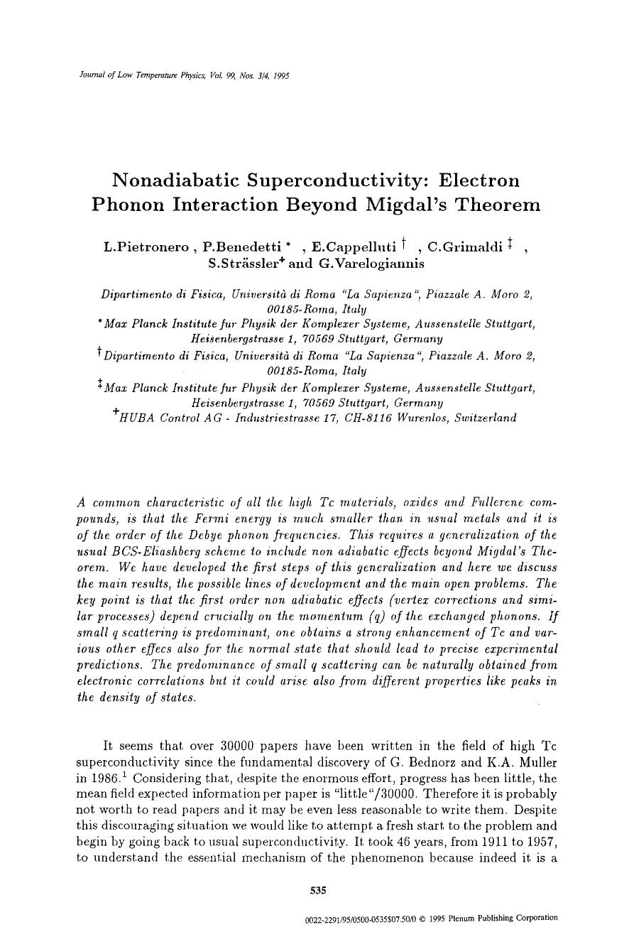 Nonadiabatic superconductivity: Electron phonon interaction beyond Migdal's Theorem by Unknown