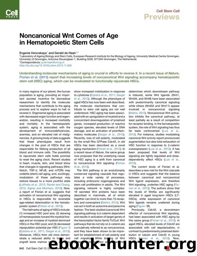 Noncanonical Wnt Comes of Age in Hematopoietic Stem Cells by Evgenia Verovskaya & Gerald de Haan
