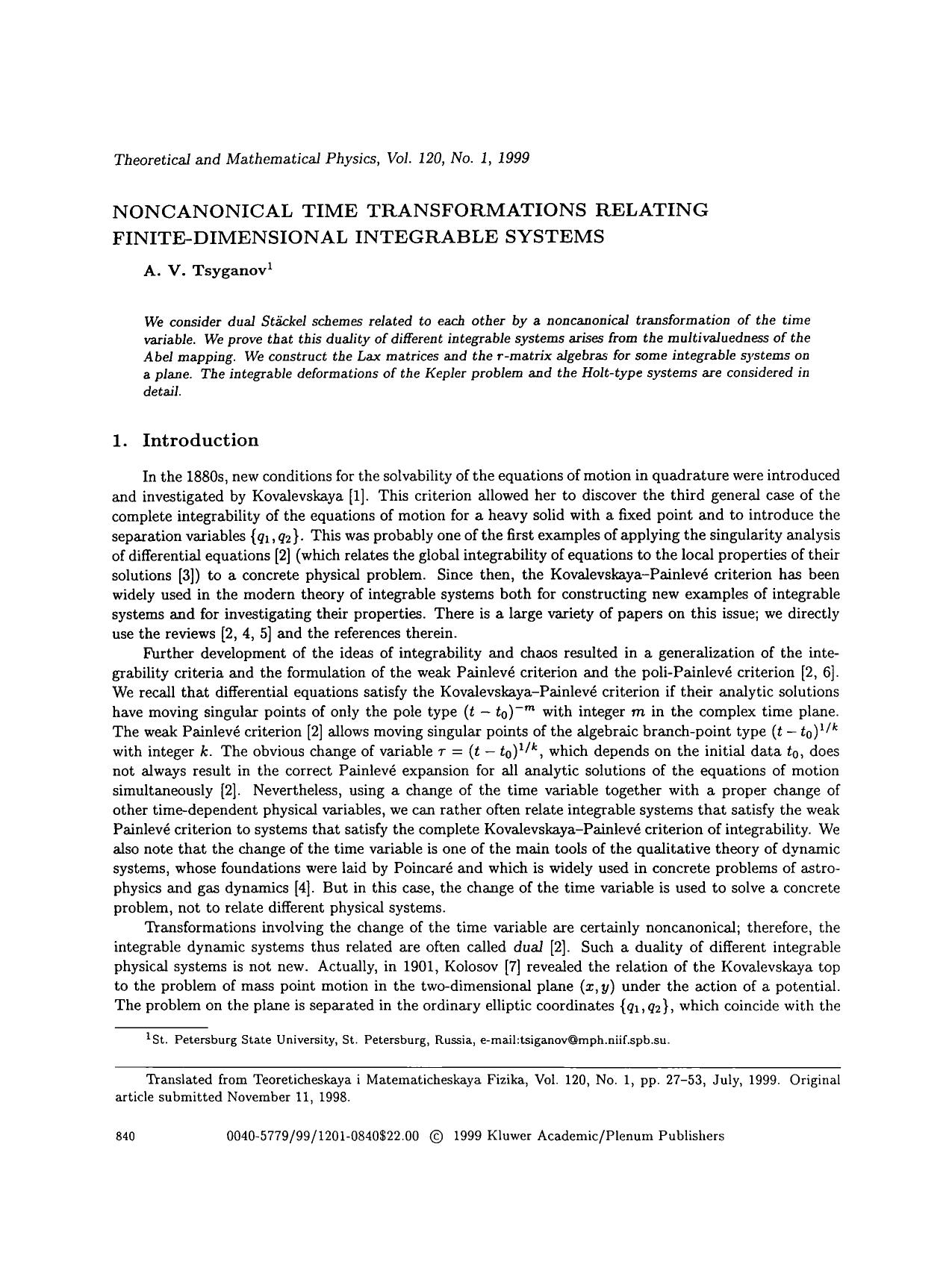 Noncanonical time transformations relating finite-dimensional integrable systems by Unknown
