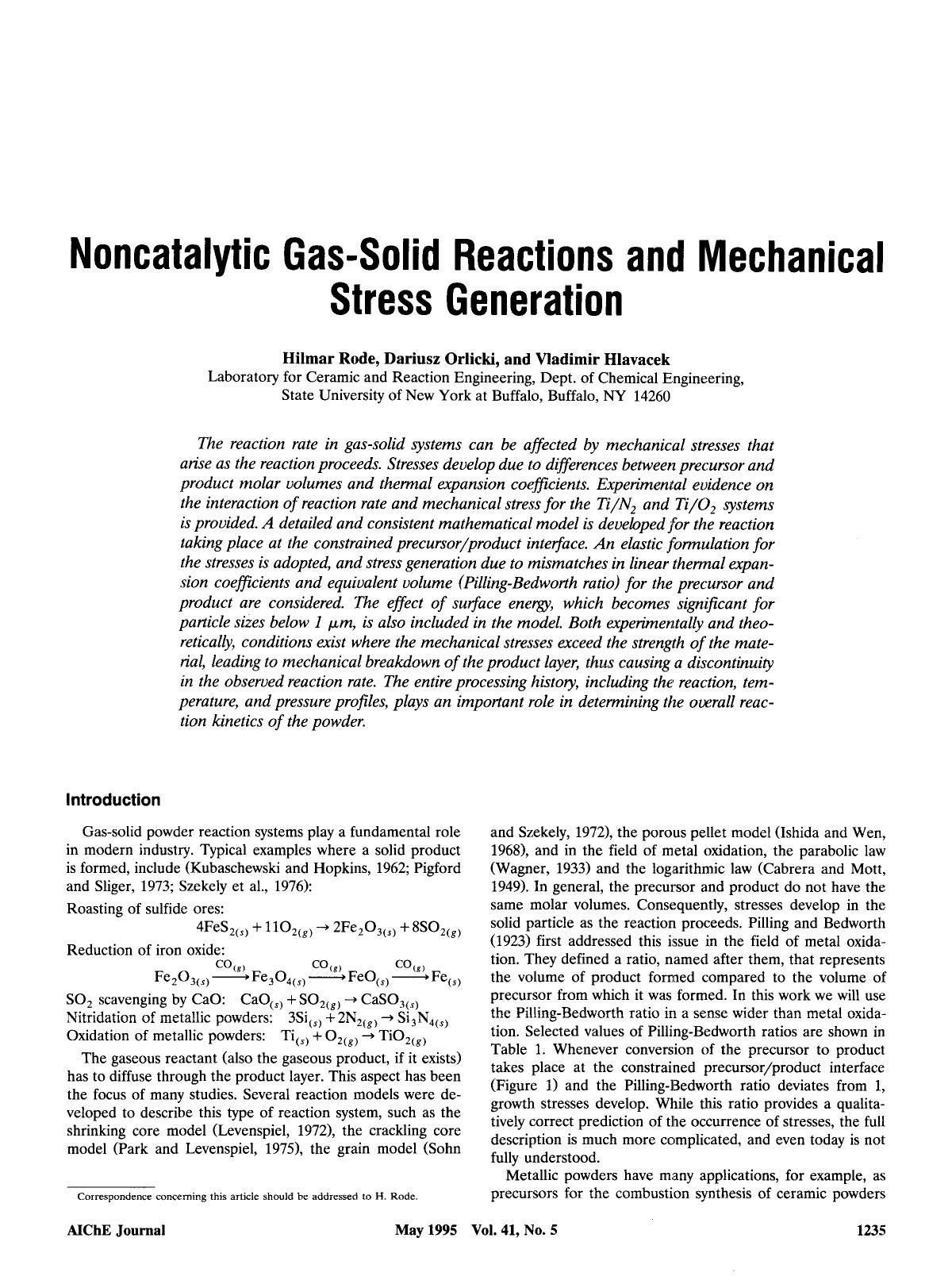 Noncatalytic gas-solid reactions and mechanical stress generation by Unknown