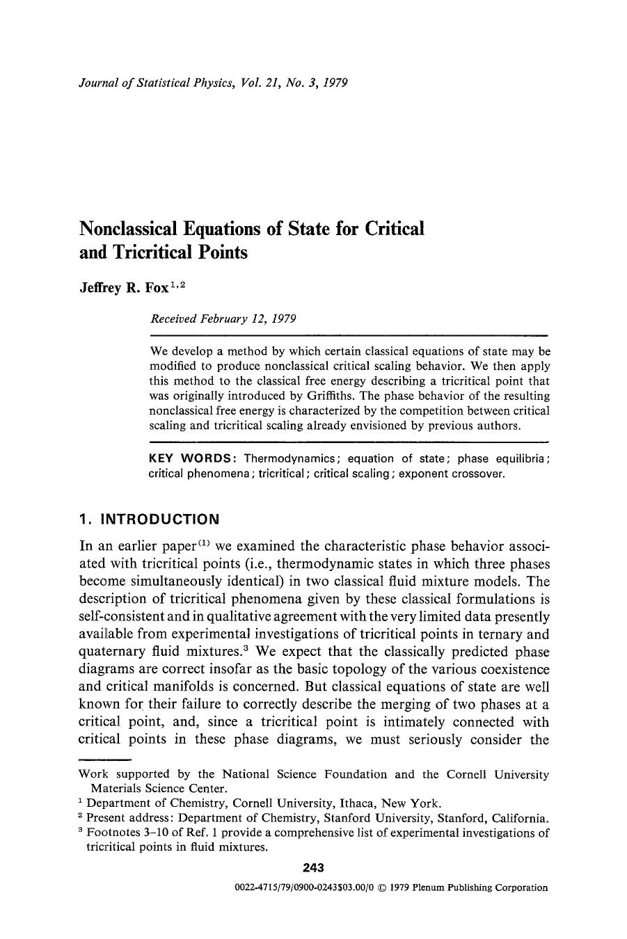 Nonclassical equations of state for critical and tricritical points by Unknown