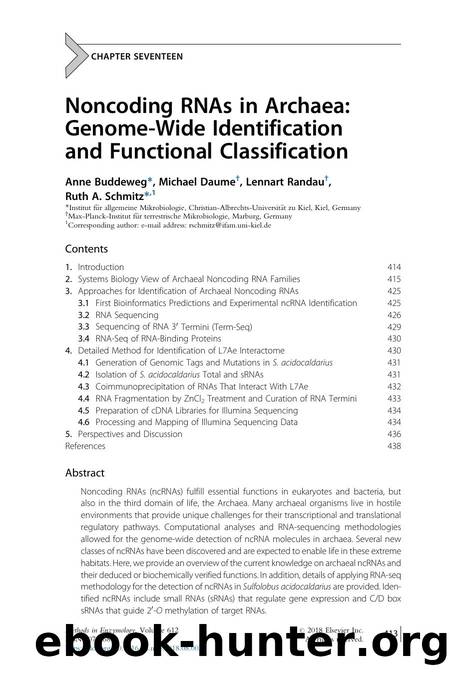 Noncoding RNAs in Archaea: Genome-Wide Identification and Functional Classification by Anne Buddeweg & Michael Daume & Lennart Randau & Ruth A. Schmitz