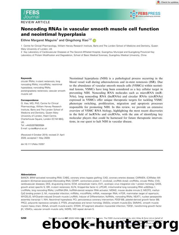Noncoding RNAs in vascular smooth muscle cell function and neointimal hyperplasia by Unknown