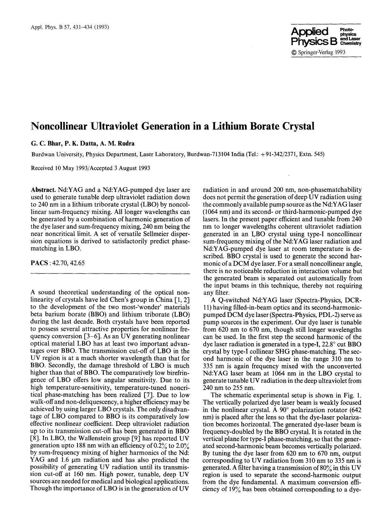 Noncollinear ultraviolet generation in a lithium borate crystal by Unknown