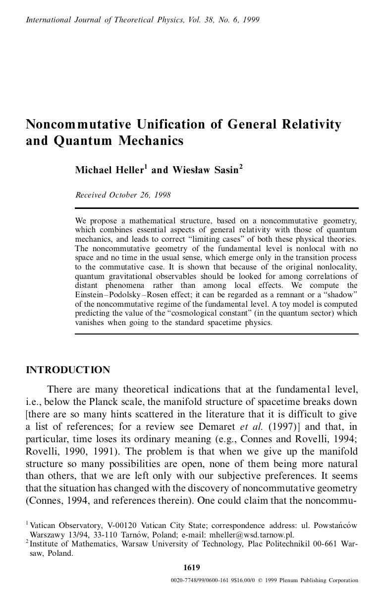 Noncommutative Unification of General Relativity and Quantum Mechanics by Unknown