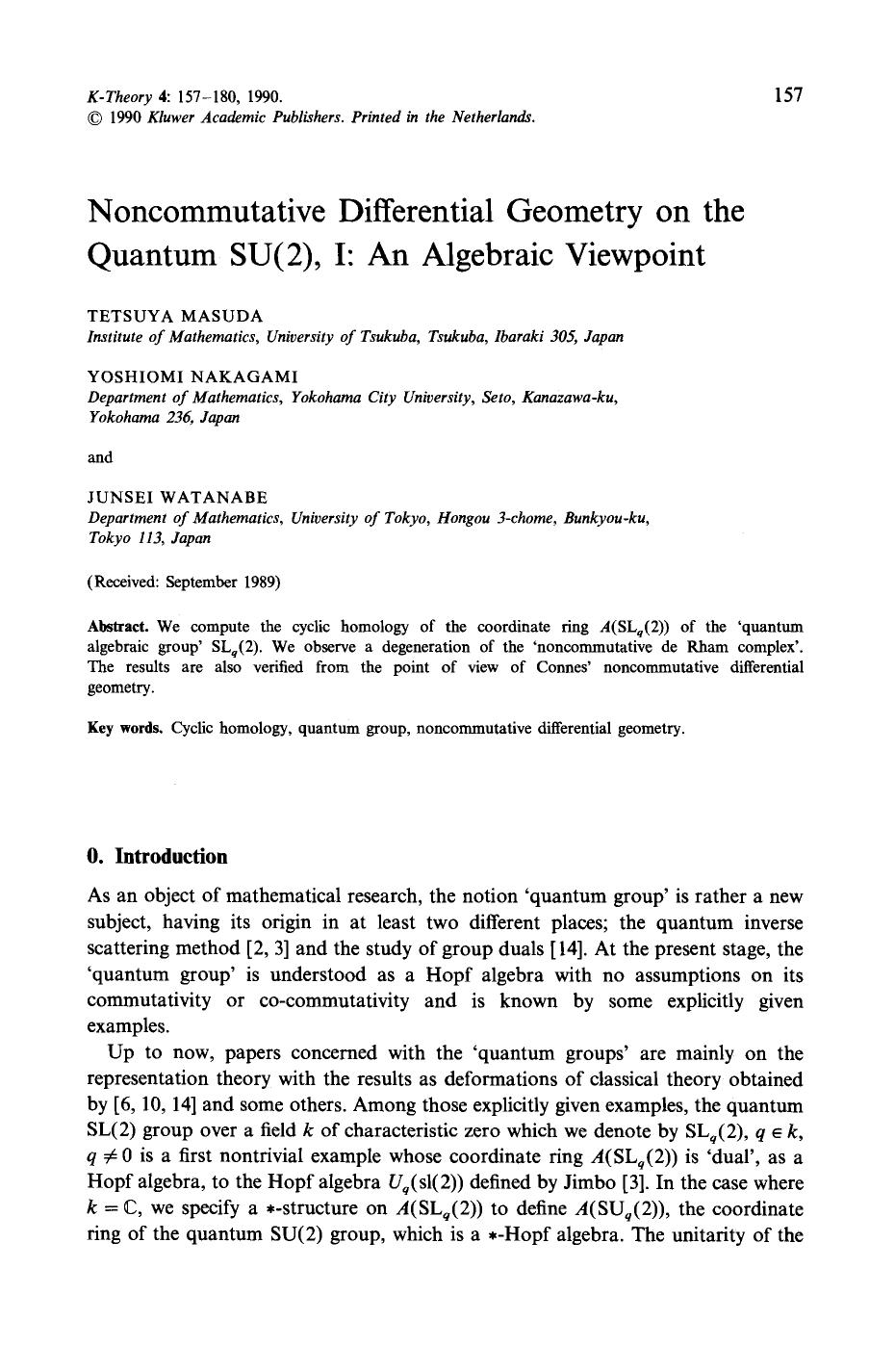 Noncommutative differential geometry on the quantum SU(2), I: An algebraic viewpoint by Unknown