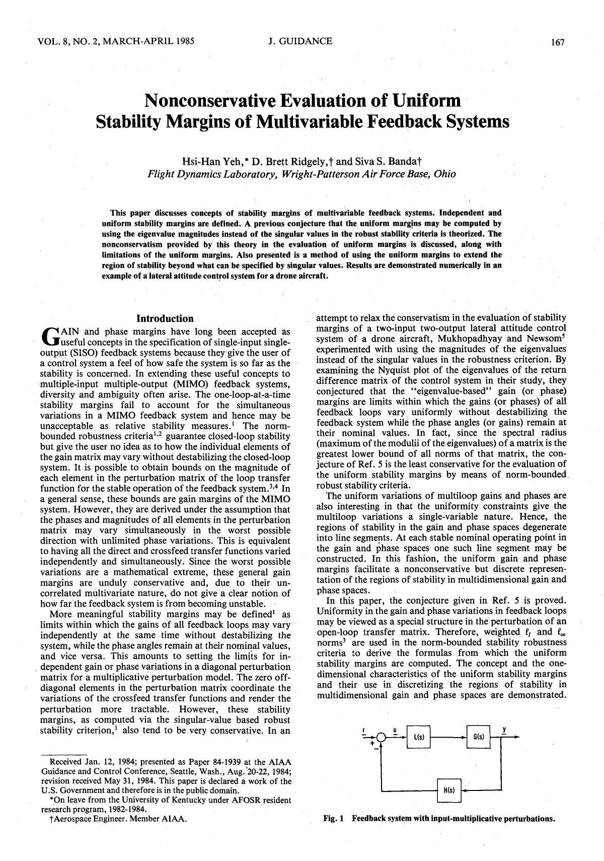 Nonconservative evaluation of uniform stability margins of multivariable feedback systems by Unknown