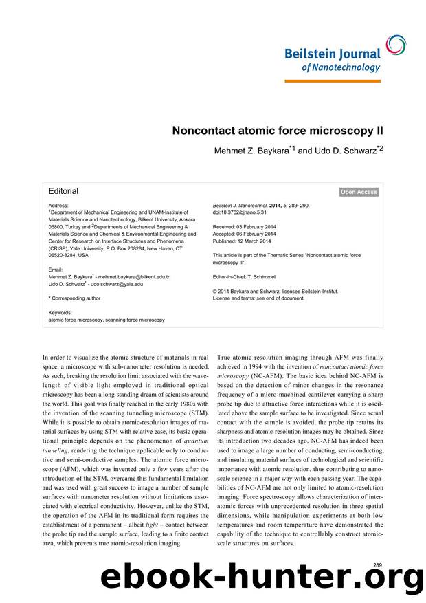 Noncontact atomic force microscopy II by Mehmet Z. Baykara Udo D. Schwarz